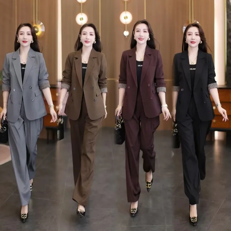 韩版职业休闲西服套装女2025春秋季新款时尚西装外套阔腿裤两件套