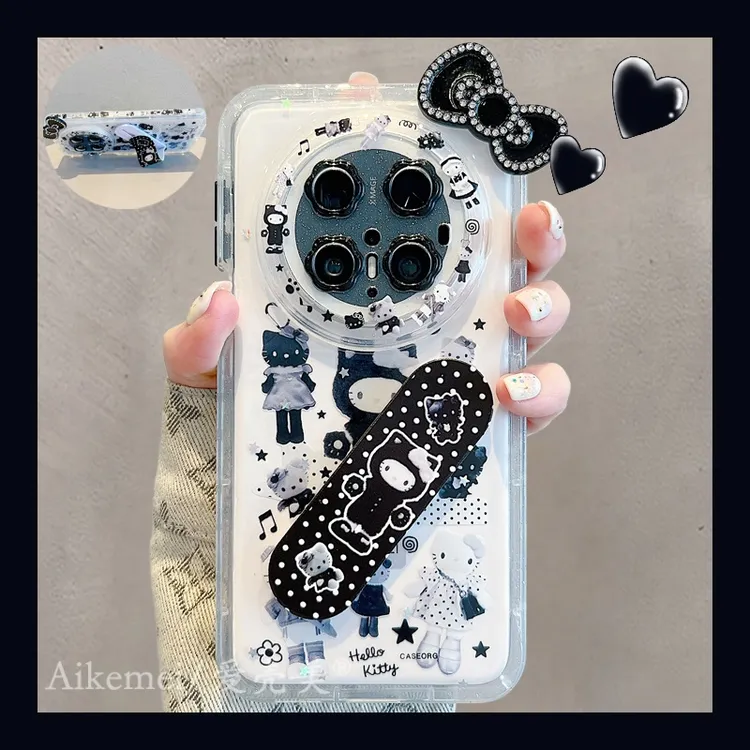 适用华为mate70pro+手机壳长腿KT猫mate60pro+立体蝴蝶结推拉支架