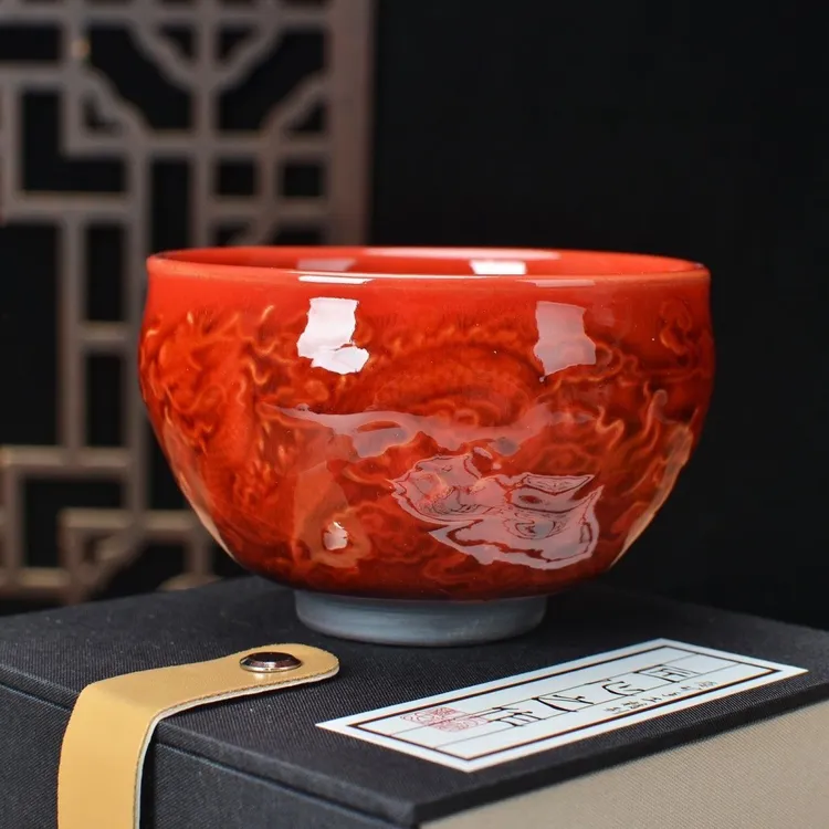（一等精品）建盏 帝王红冰裂将军杯 建盏主人杯陶瓷茶杯功夫茶杯