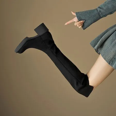 靴子明星同款百搭鞋子女ins潮牌百搭女款真皮短筒靴百搭时尚粗跟