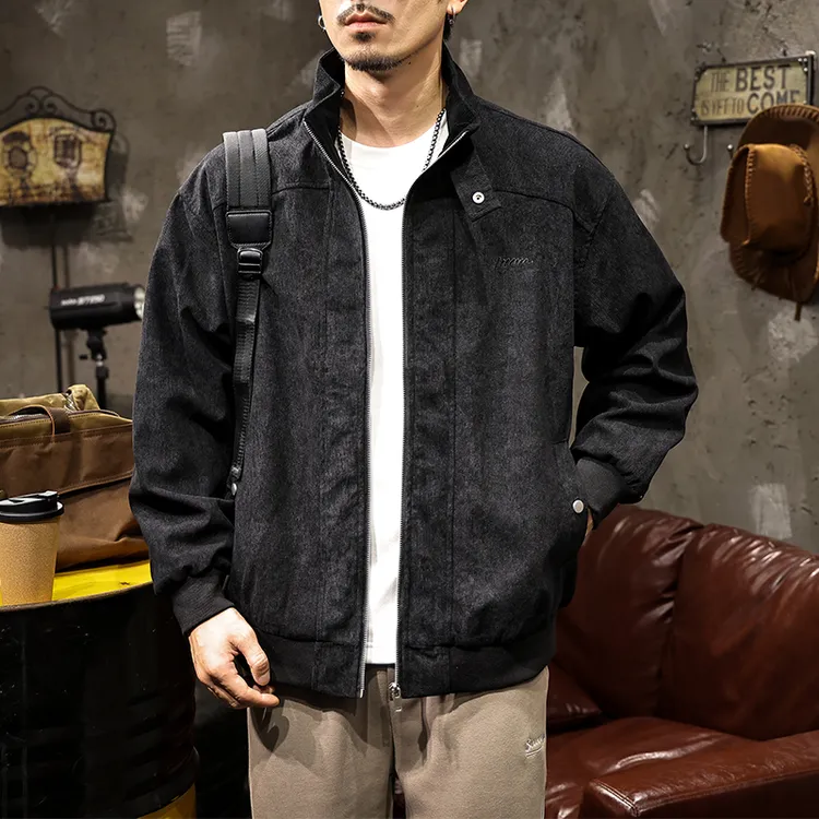 美式复古休闲外套男款2025春秋纯色简约立领工装机能百搭时尚夹克