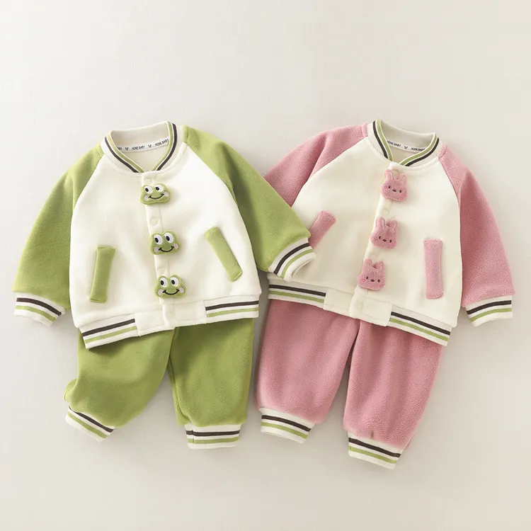 宝宝秋冬季薄绒套装男童女童婴儿秋装外出服分体衣服洋气两件套