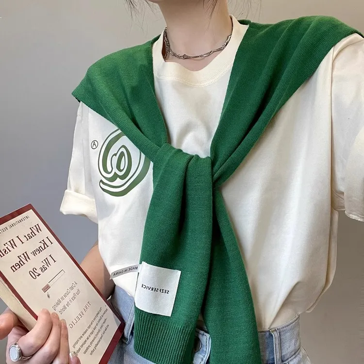 韩版纯色针织披肩外搭2025时尚洋气空调房小披肩搭肩坎肩围巾女款