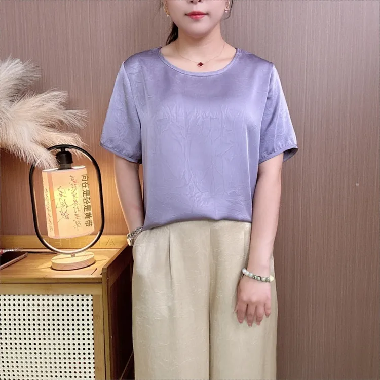 【凉感丝】短袖圆领T恤夏季透气宽松高端洋气上衣显瘦气质妈妈装