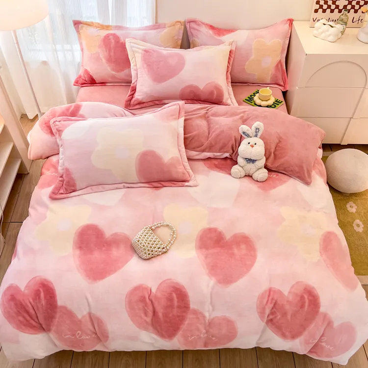 毛绒保暖牛奶绒印花四件套冬季保暖加绒四件套