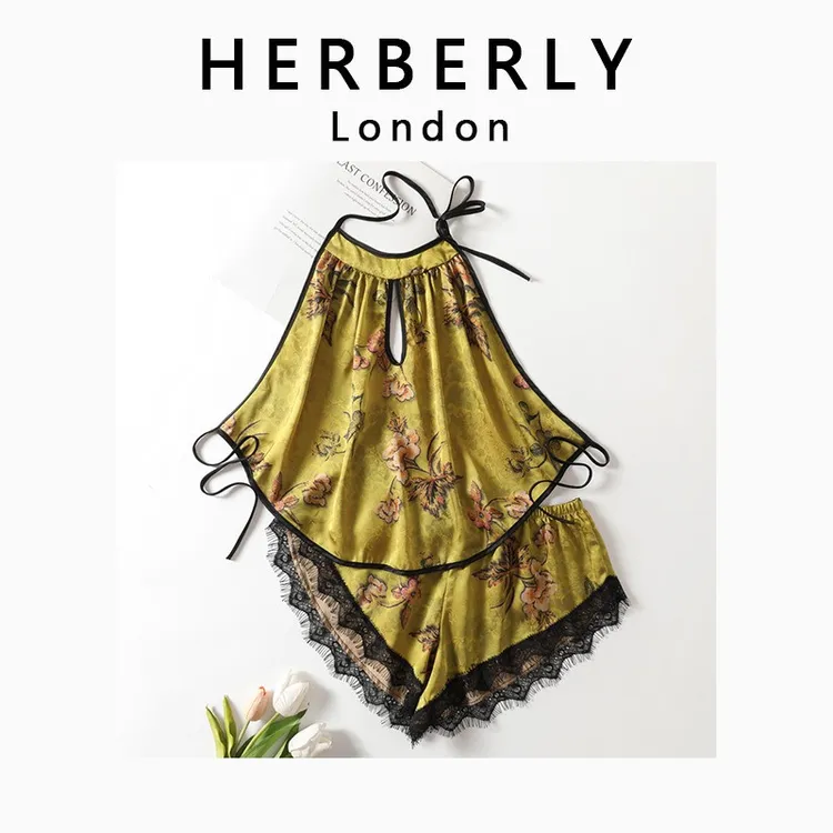 英国 HERBERRY 性感冰丝肚兜套装吊带成人女护肚子复古露背式内衣