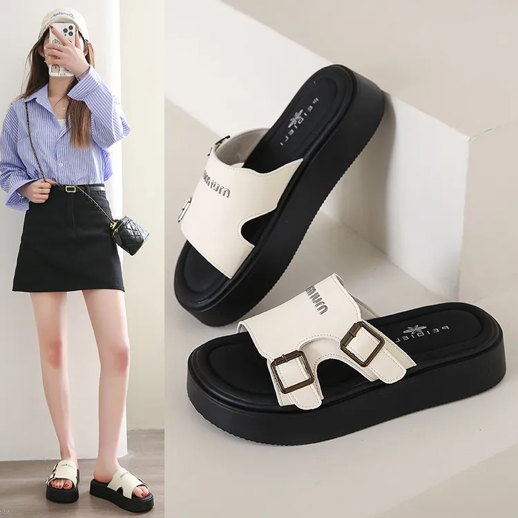凉鞋女款2025新款爆款厚底一字拖文艺扣带休闲沙滩凉拖网红女夏款