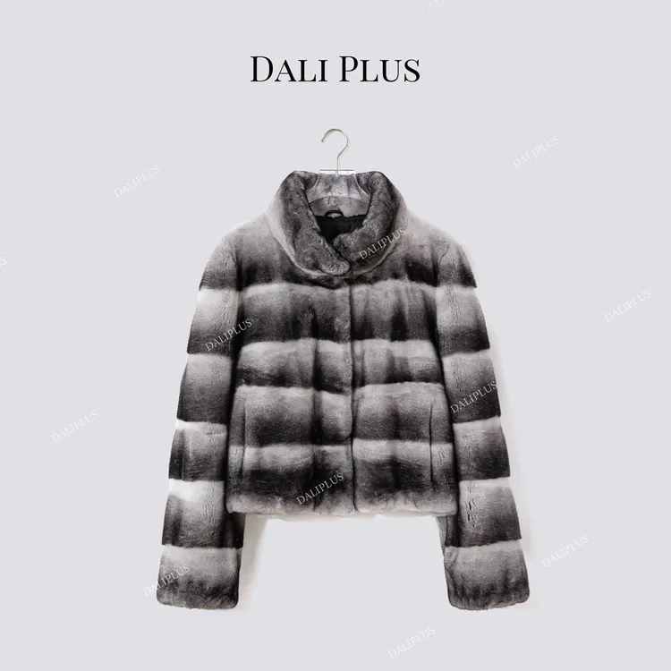 DALI PLUS“进口皇冠级龙猫色水貂皮草‘’横排皮草外套-D5MM3384