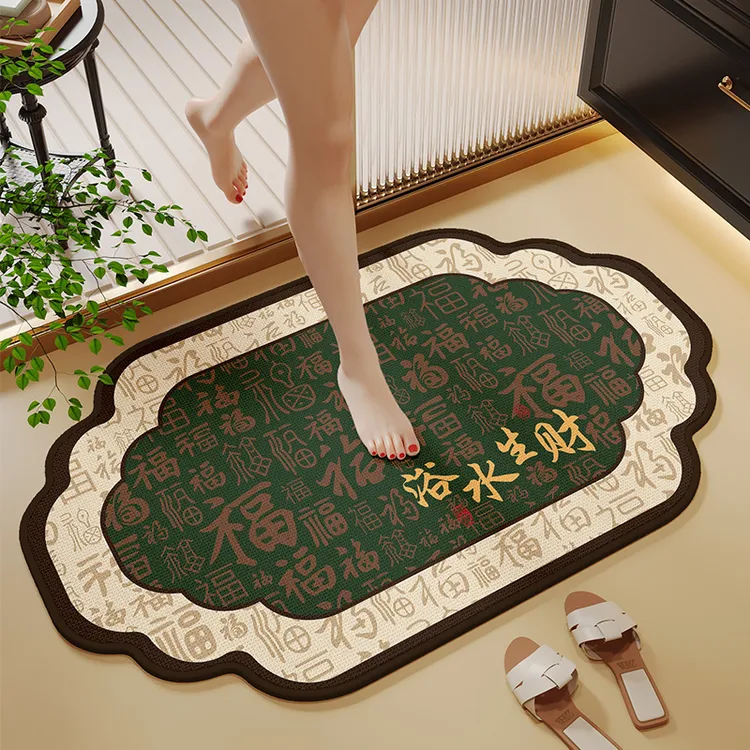 高档古风亚麻编织浴室地垫新中式吸水防滑垫卫生间门口地毯脚垫子