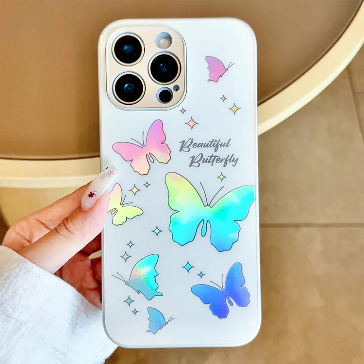 【苹果/华为/荣耀/OPPO/vivo/小米】镂空蝴蝶适用炫彩镭射女手机壳