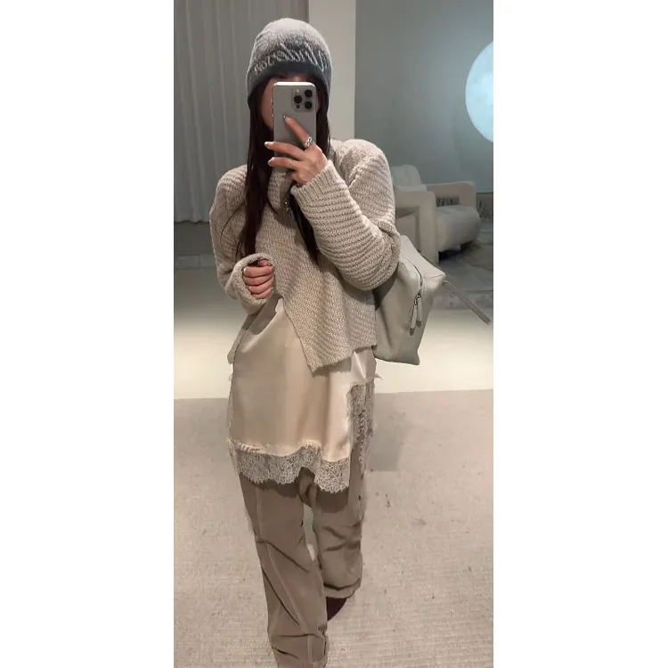 2025秋季复古风显瘦修身时尚毛衣百搭吊带裙休闲简约阔腿长裤套装