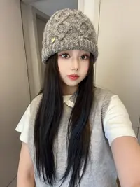 韩系针织毛线帽女秋冬手工包头帽显脸小灰色冷帽新款百搭帽子