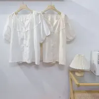 MANXMAN【彼岸双生】新款重工刺绣拼接V领百搭短袖衬衫女