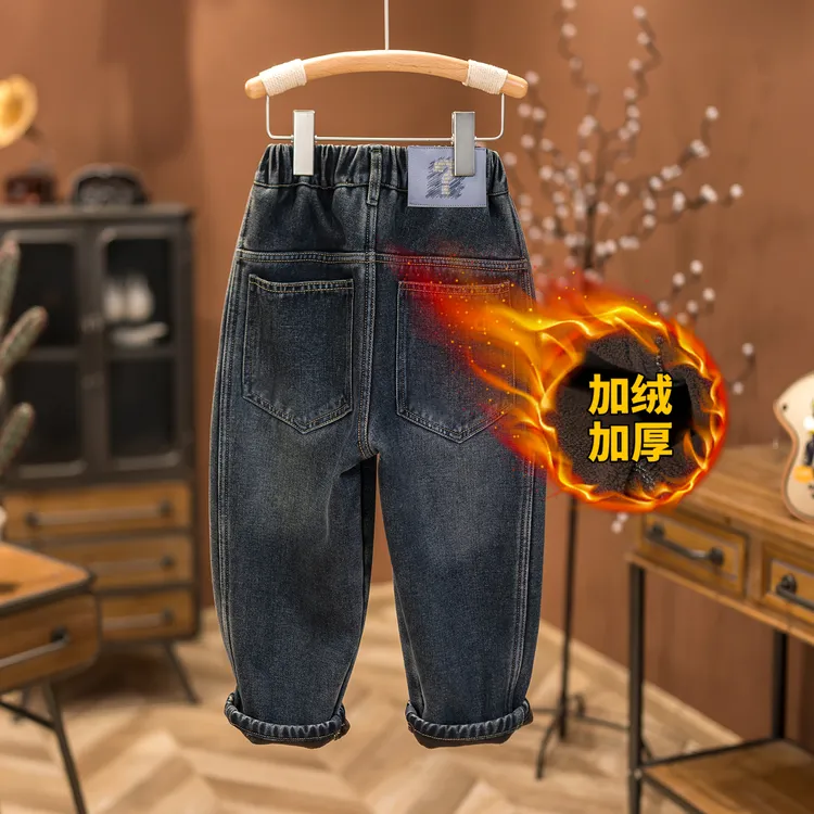 【直筒裤】加绒裤子男童韩版儿童牛仔裤男童裤子宽松男宝裤子7968