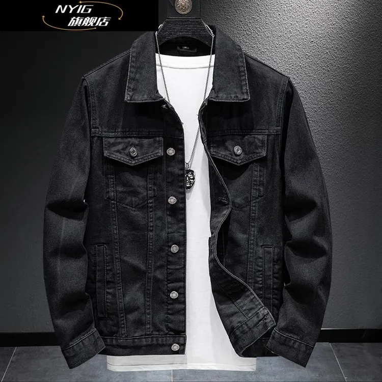 NYIG秋季牛仔外套男士翻领大码机车夹克韩版潮流工装衣服2025百搭