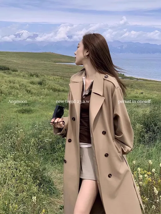 风衣外套女2025新款早春秋英伦风中长款小个子今年流行卡其色FY21