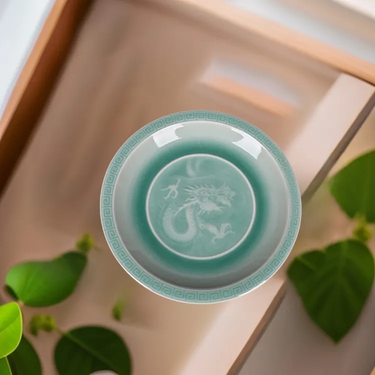 精品青瓷龙凤壶承中式复古创意陶瓷壶垫干泡台盖碗底托茶托杯托
