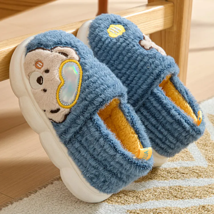 儿童棉拖鞋包跟冬季男童女童卡通室内中大童保暖宝宝毛毛棉鞋居家