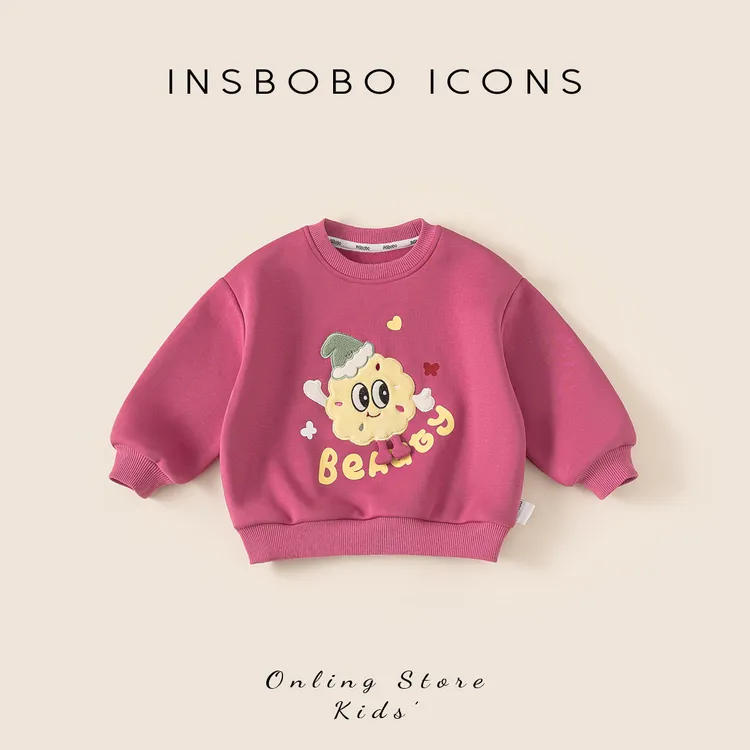 INSbobo儿童可爱卫衣洋气卡通宝宝冬季新品圆领贴布绣卫衣DY25110