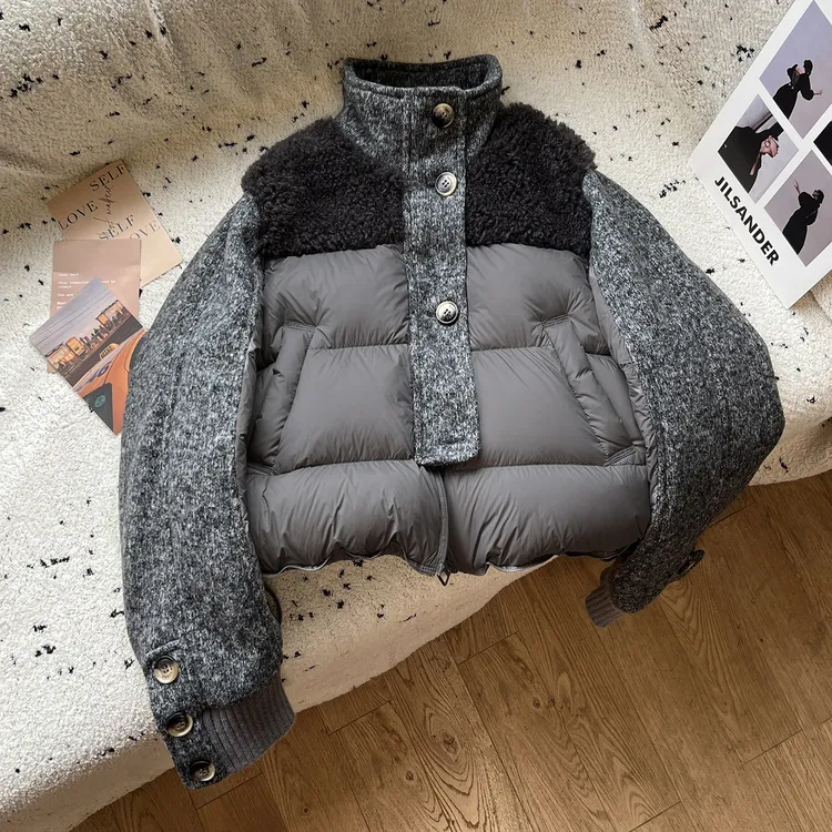 小个子羽绒服女短款2025冬季新轻薄针织拼接时尚洋气设计感外套潮