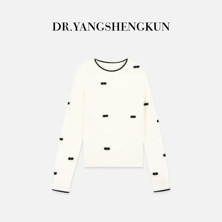 杨圣坤2025冬季新品100%山羊绒甜美风蝴蝶结装饰针织衫SL25112417