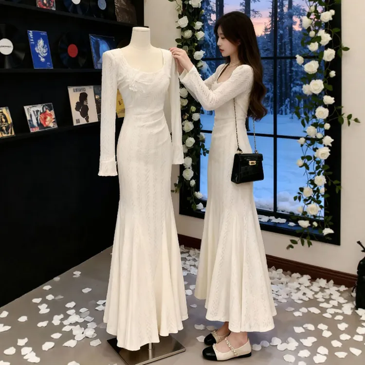 法式温柔风巨好看的修身包臀鱼尾长裙特别漂亮掐腰连衣裙2026冬季