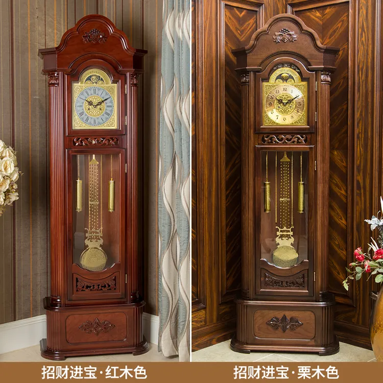 落地钟 实木立式摆钟复古简约欧式机械钟现代新中式客厅报时座钟