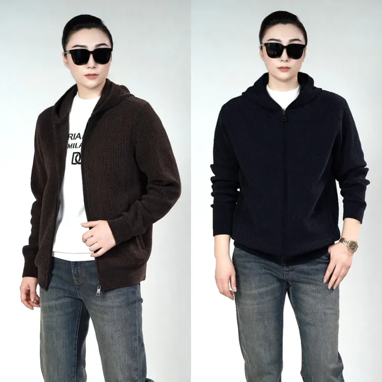 迪卡里奥费雷丝绒雪尼尔夹克53ZW535秋冬男装轻奢连帽羊毛针织衫