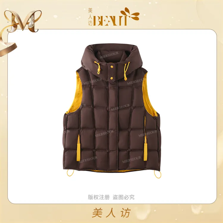 【泡芙小暖包】“90白鸭绒”加厚连帽休闲羽绒马甲12282