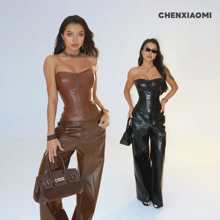 【蜜蜜家】原野焦糖 欧美辣妹性感复古修身一体式胸棉抹胸 25/Z619