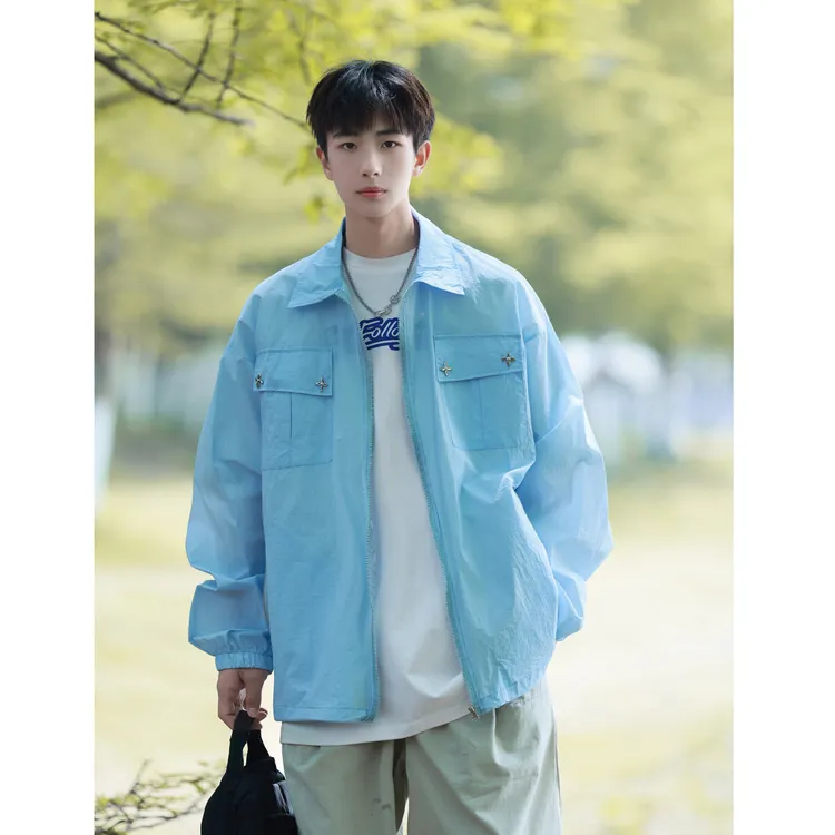 美式复古潮牌星星装饰工装飞行员夹克男女夏季宽松休闲百搭外套