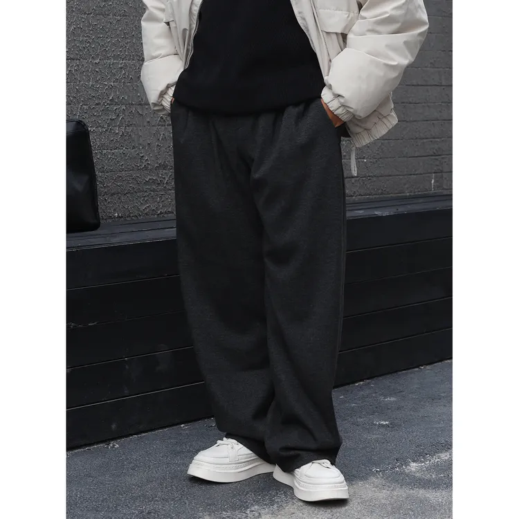 路人社加厚款休闲裤男日常通勤长裤秋冬款显瘦直筒宽松裤子松紧腰