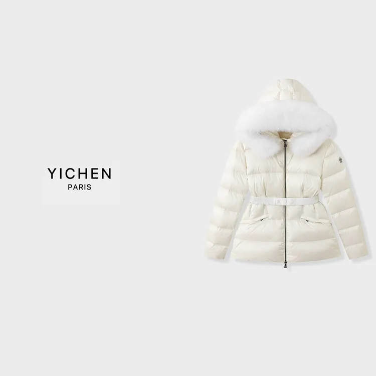 YC 滑雪系列珍珠白毛领拼接收腰羽绒服-4078