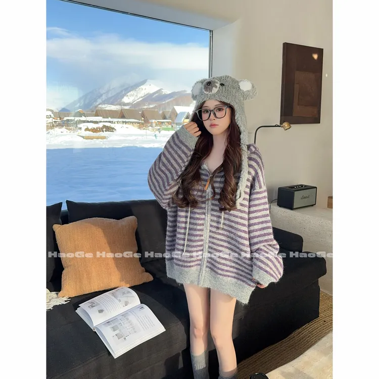 浩哥严选●条纹毛衣预HGQ5MY5015A小众宽松慵懒风秋冬百搭设计感