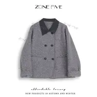 【zonefive】高端灰色韩系撞色拼接双排扣短外套