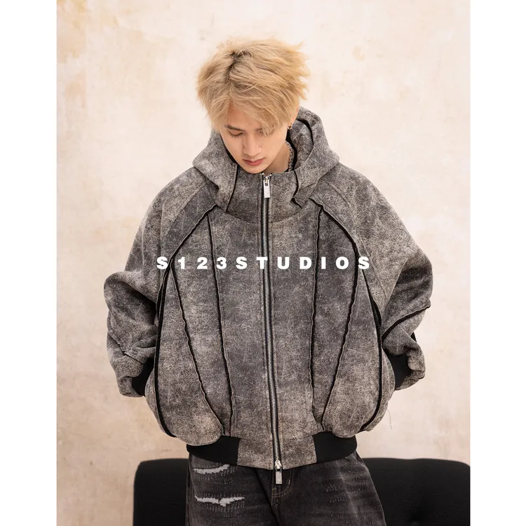 【拍一发二】聪明陈小众设计感潮牌“花纹”棉服夹克外套秋冬加绒美式