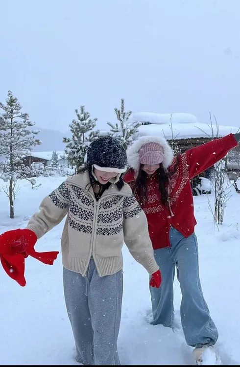 费尔岛提花双拉链翻领毛衣外套女秋冬外搭慵懒风宽松针织开衫上衣