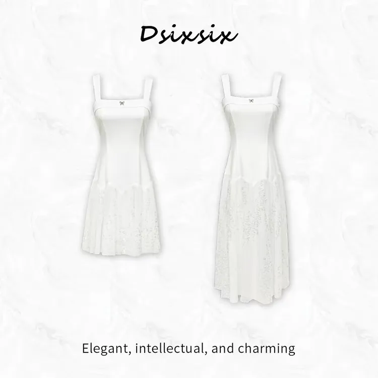 依漾自制-【梦境情诗】夏日时尚简约气质百搭蕾丝收腰吊带连衣裙女