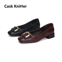Cask Knitter 2510-1低跟秋季百搭皮女真皮方头鞋