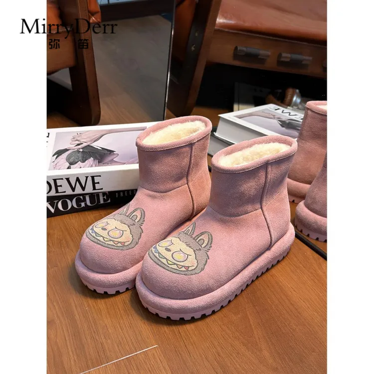 弥笛卡通印花厚底高端雪地靴女2025冬新款加绒保暖勃肯短靴棉靴