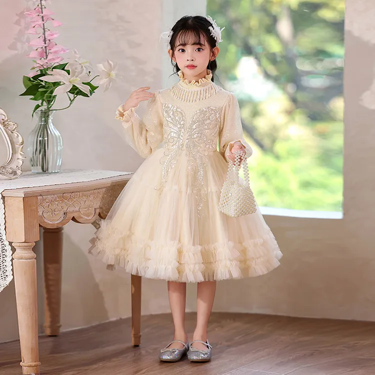 公主风女童礼服秋冬季新款生日花童儿童礼服蓬蓬纱小女孩公主裙
