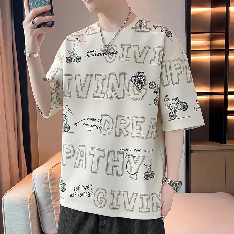 青年圆领免烫短袖男士渐变薄T恤港风宽松百搭夏季t恤休闲圆领时尚