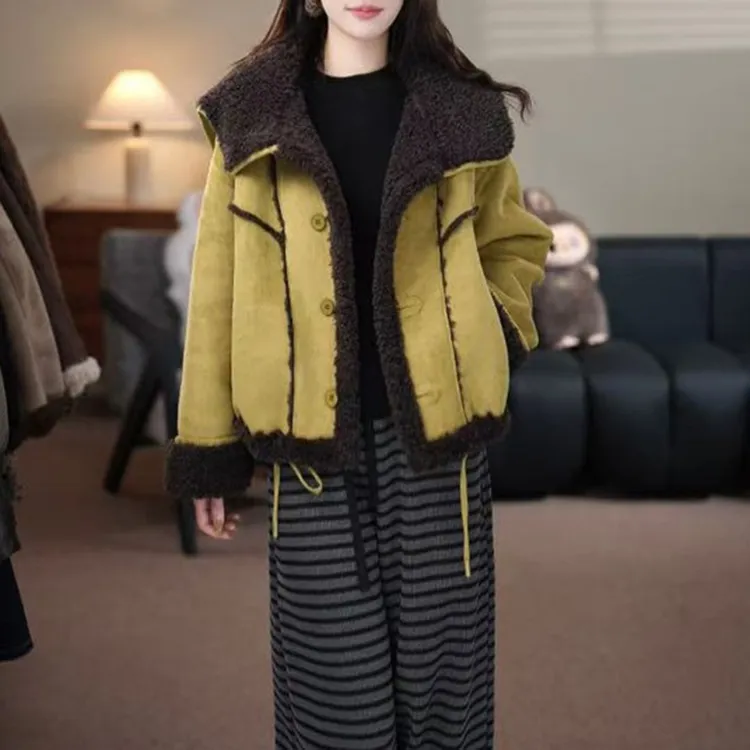 拉夏贝尔两面可穿皮毛一体上衣2025秋冬新款高定时尚显瘦保暖外套