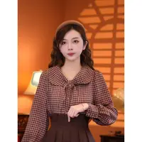 乐乐【杏花微雨】港味复古时尚气质设计感长袖上衣03004