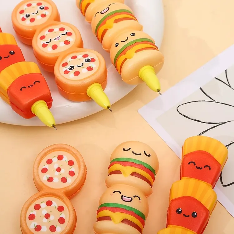 可爱解压笔捏捏乐中性笔学生学习用品卡通创意文具汉堡披萨薯条Y4