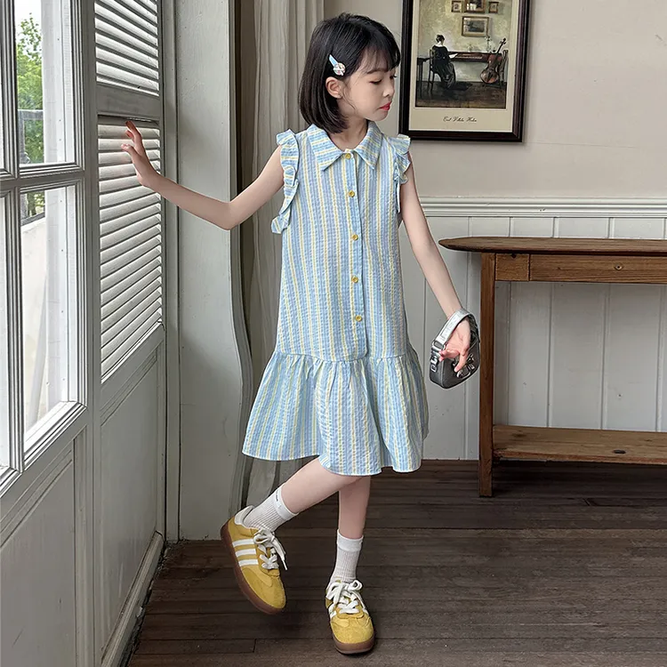 2025新款连衣裙中大童夏季衬裙女公主风连衣裙裙子洋气学院风