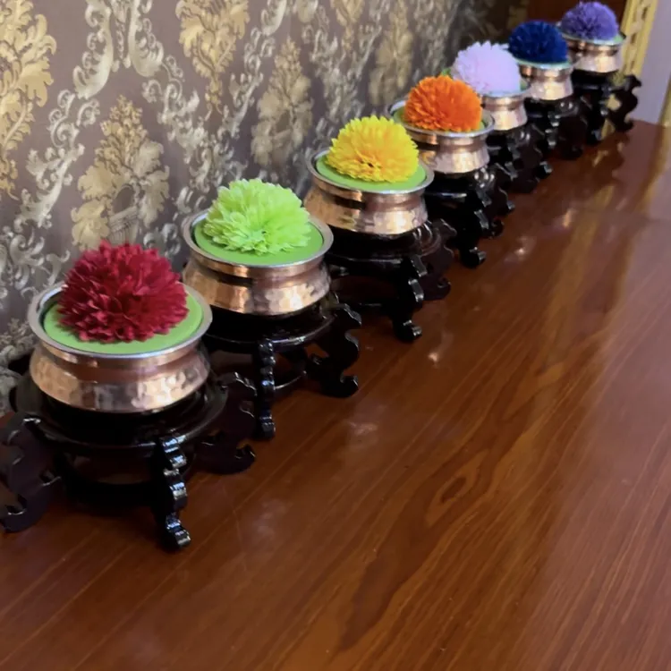 藏式带木架子水碗家用室内桌面工艺品摆件一套7个客厅装饰用品