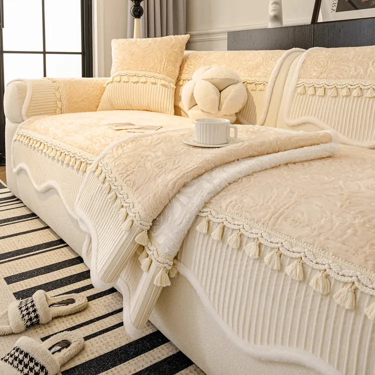 也米法式复古玫瑰绒沙发垫2025新款异形冬季固定防滑客厅沙发垫子