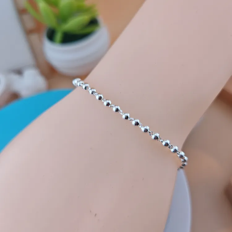 足银手链 足银小珠珠手链简约大方时尚气质百搭精致可调节手工3mm