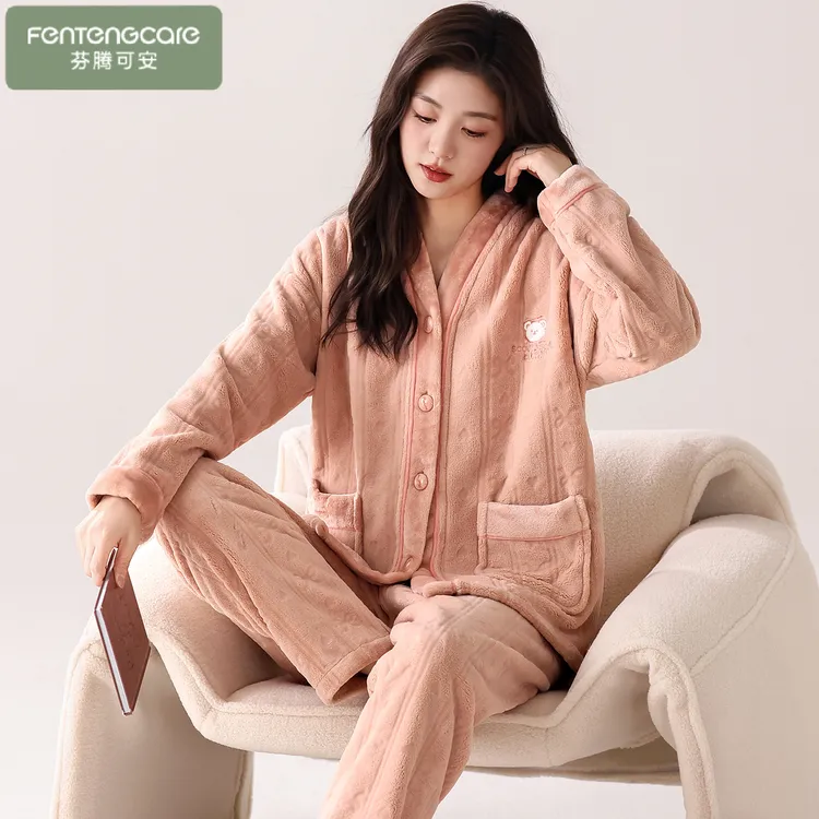 芬腾可安睡衣女秋冬季高级感加绒加厚可外穿法兰绒冬天家居服套装